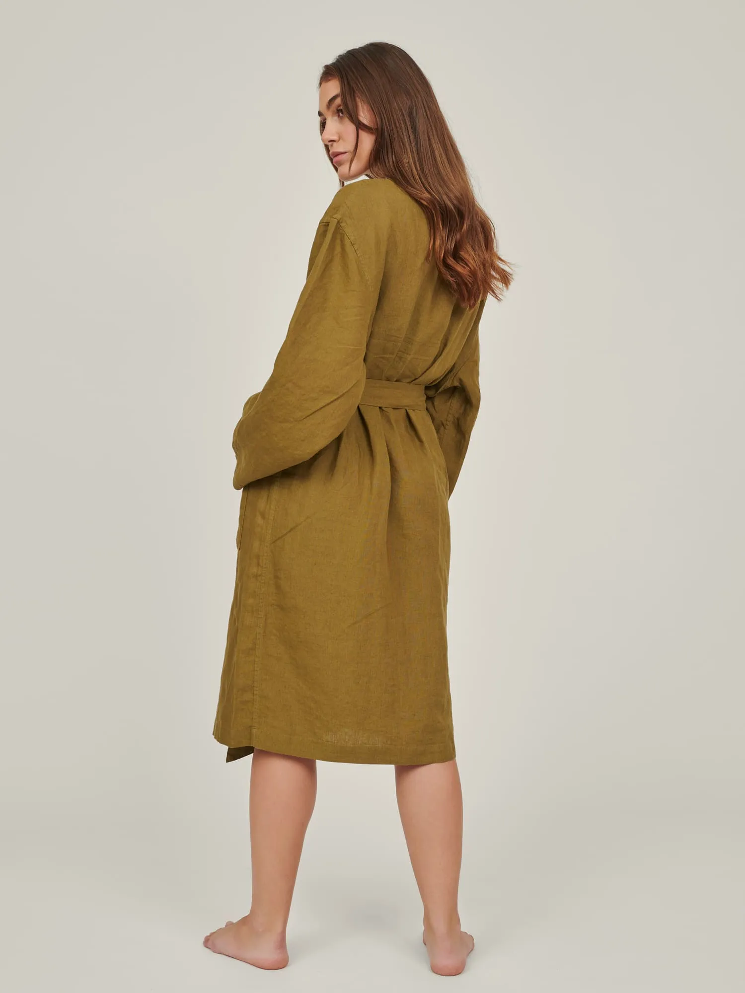 Linen Robe In Olive