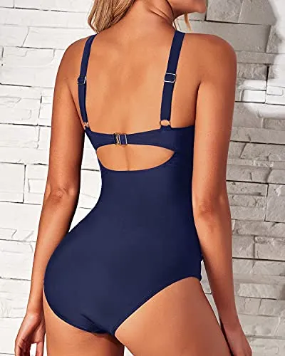 Long Torso One Piece Tummy Control Bathing Suit-Navy Blue