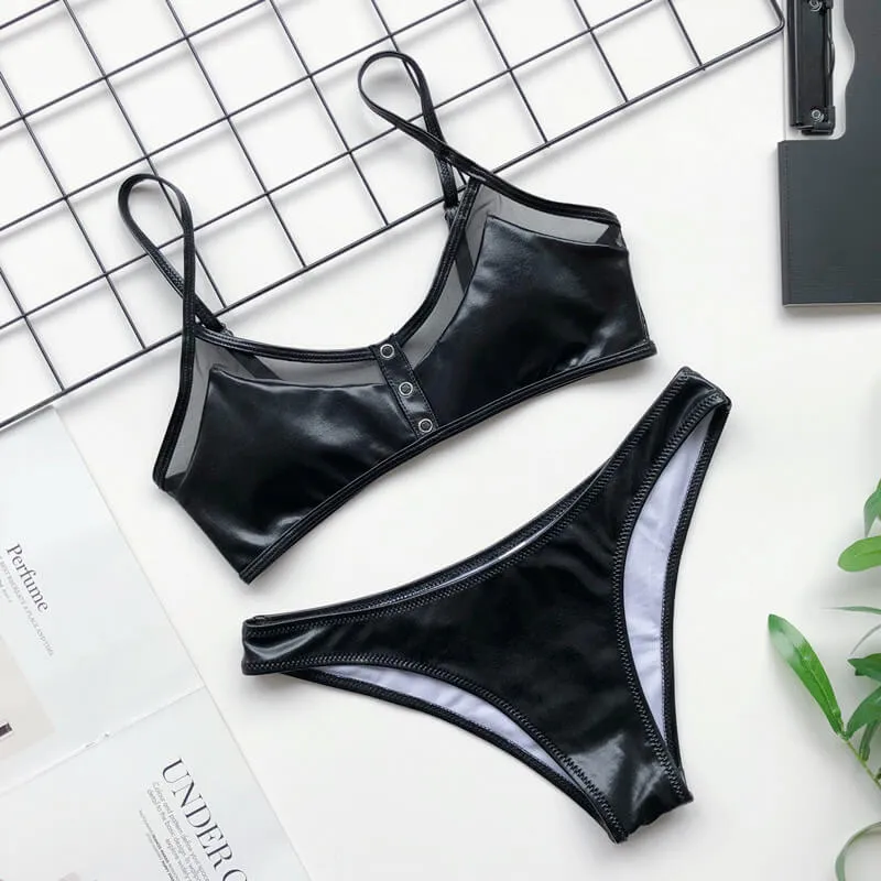 Mesh Patchwork Stretch Thong Bottom Bikinis