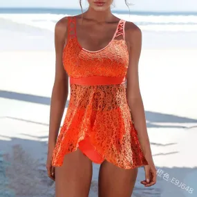 Modest Plus Size Lace High Rise Triangle Bikinis