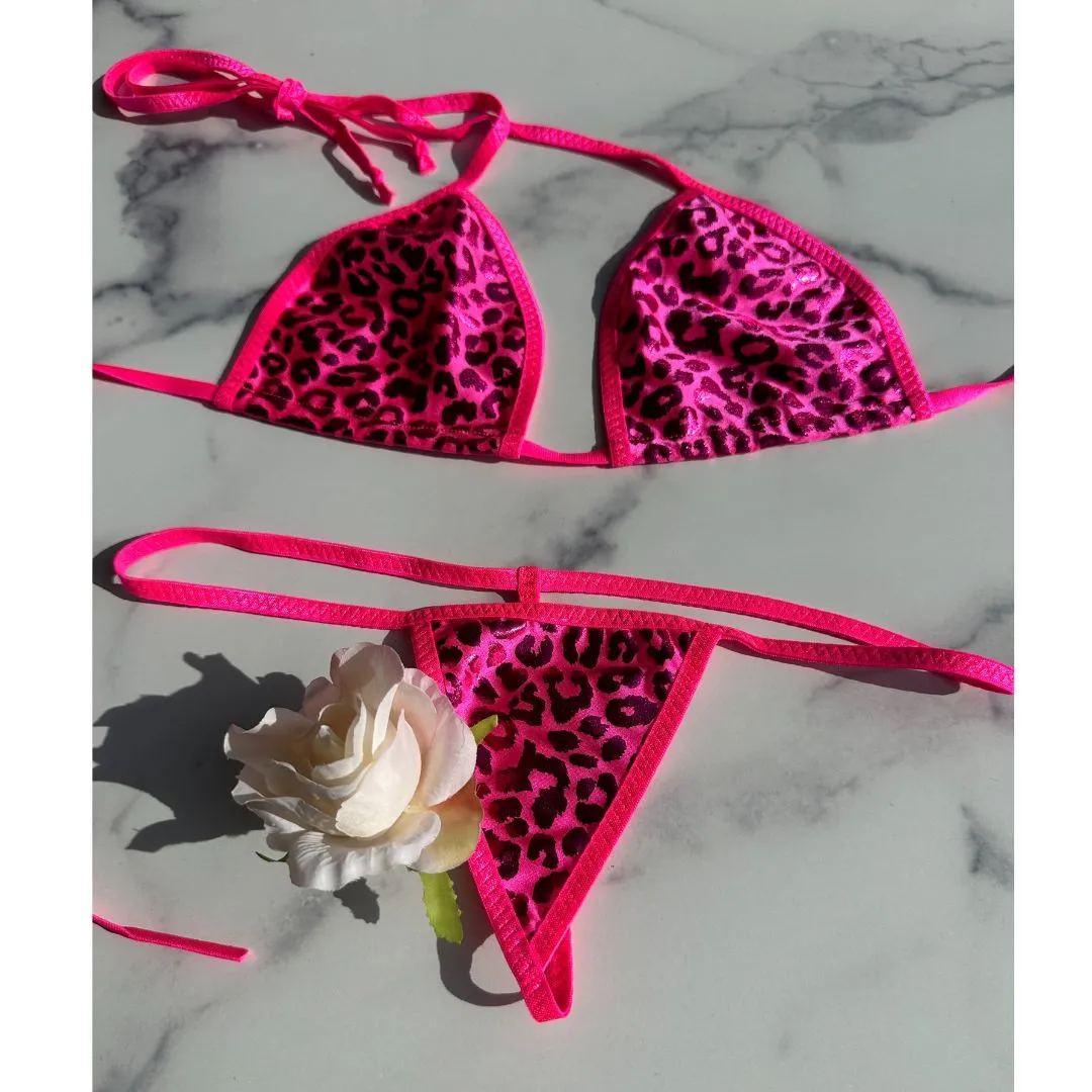 Neon Pink Leopard Micro G-String Set
