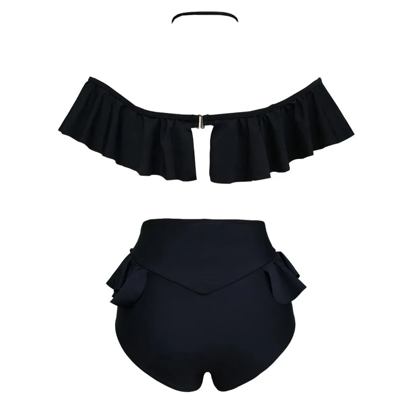 New Black Off Shoulder Flounce Bikinis #Black