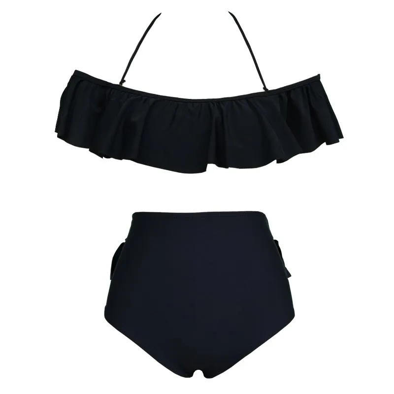 New Black Off Shoulder Flounce Bikinis #Black