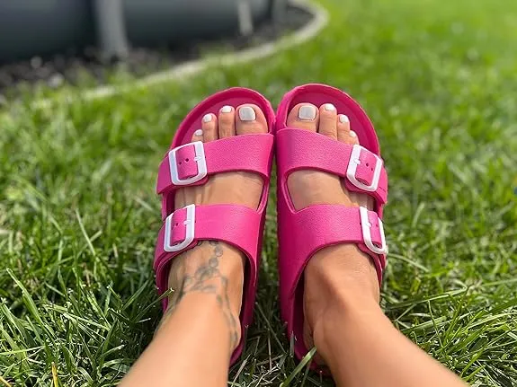NORTY Women's Indoor Outdoor 2 Strap Adjustable Buckles Slide Sandal