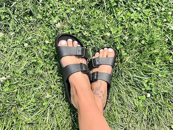 NORTY Women's Indoor Outdoor 2 Strap Adjustable Buckles Slide Sandal