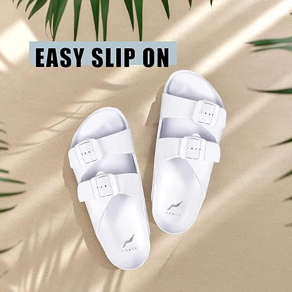 NORTY Women's Indoor Outdoor 2 Strap Adjustable Buckles Slide Sandal