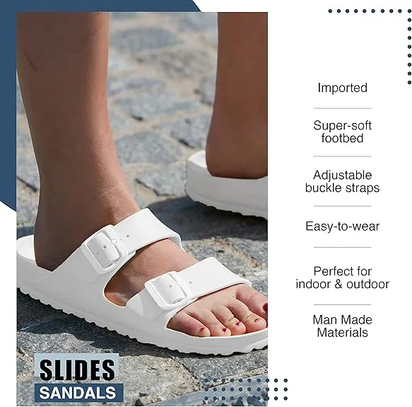 NORTY Women's Indoor Outdoor 2 Strap Adjustable Buckles Slide Sandal