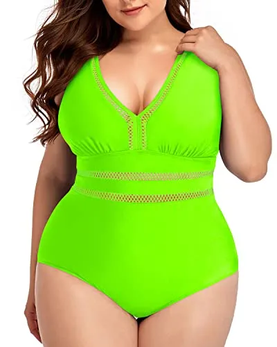 Padded Push Up Bra Plus Size One Piece Backless Swimwear-Neon Green