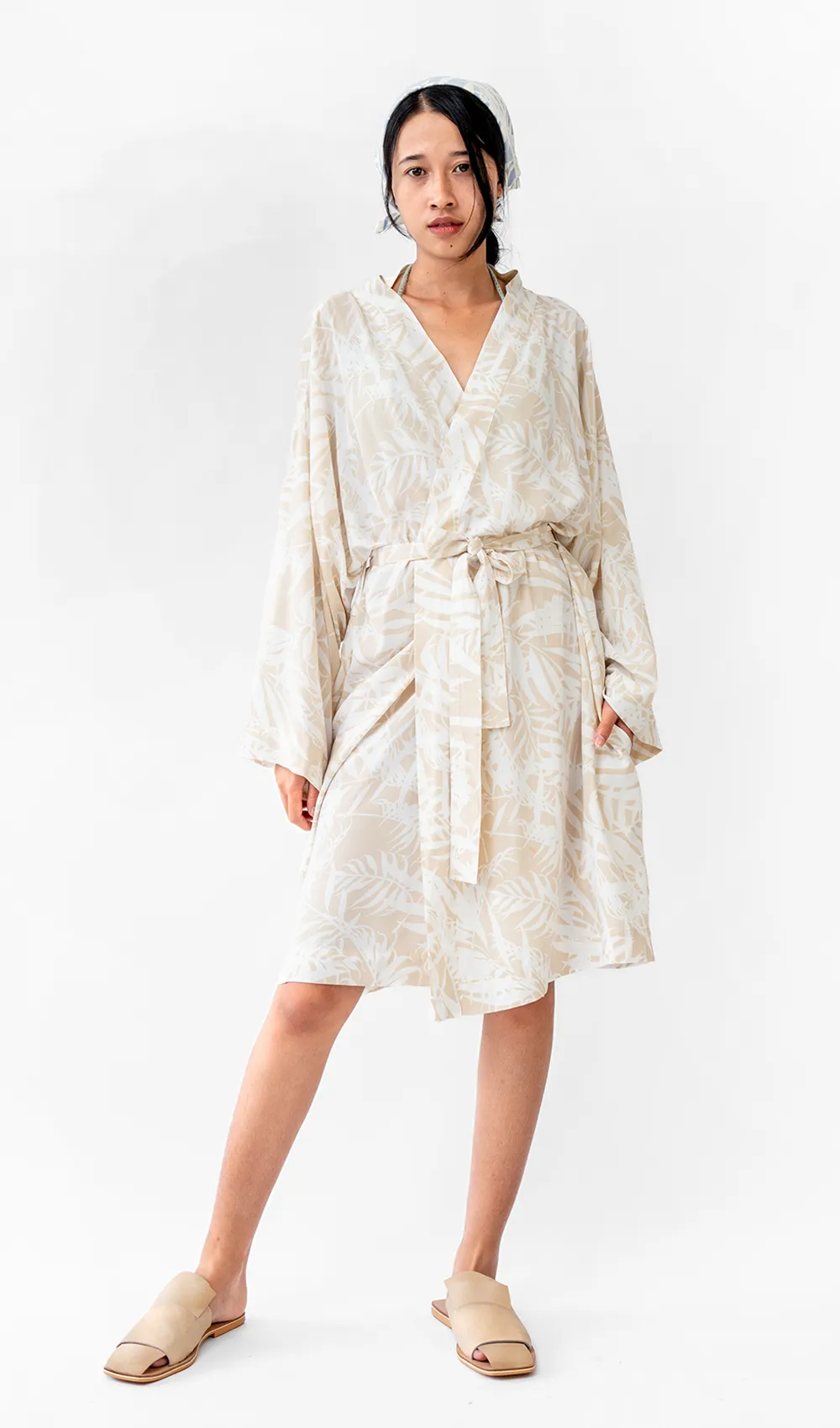 Palm Natural Rayon Short Kimono Robe, 1 size