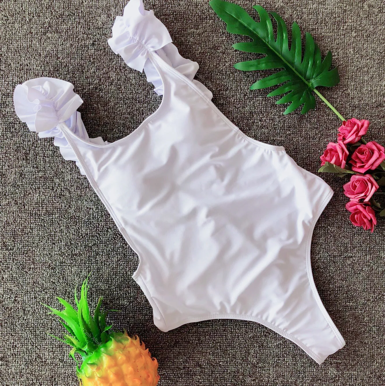 Plain Ruffle Backless Stretch Padded Top Bikini