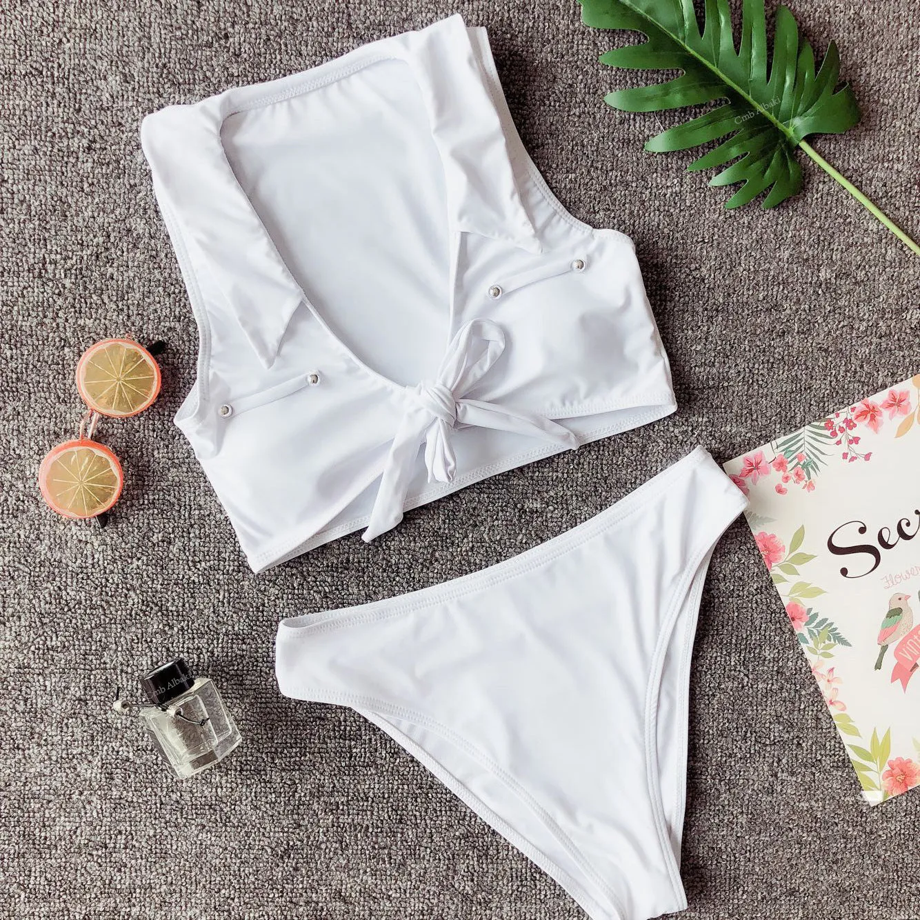 Plain Strappy Stretch Triangle Mid Rise Bikinis