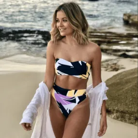 Print High Rise Padded Top Triangle Tube Bikinis