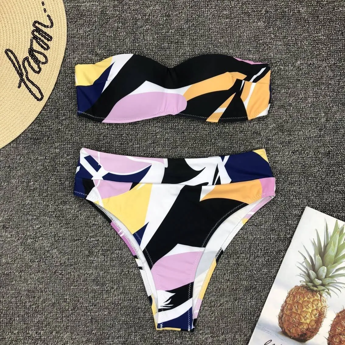 Print High Rise Padded Top Triangle Tube Bikinis