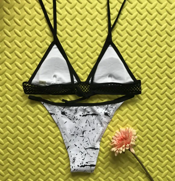 Print Patchwork Low Rise Thong Bottom Bikinis