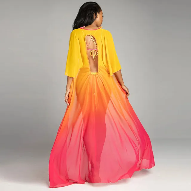 Red Hues Gradient Bikini Set And Beach Cover Ups Three Pieces