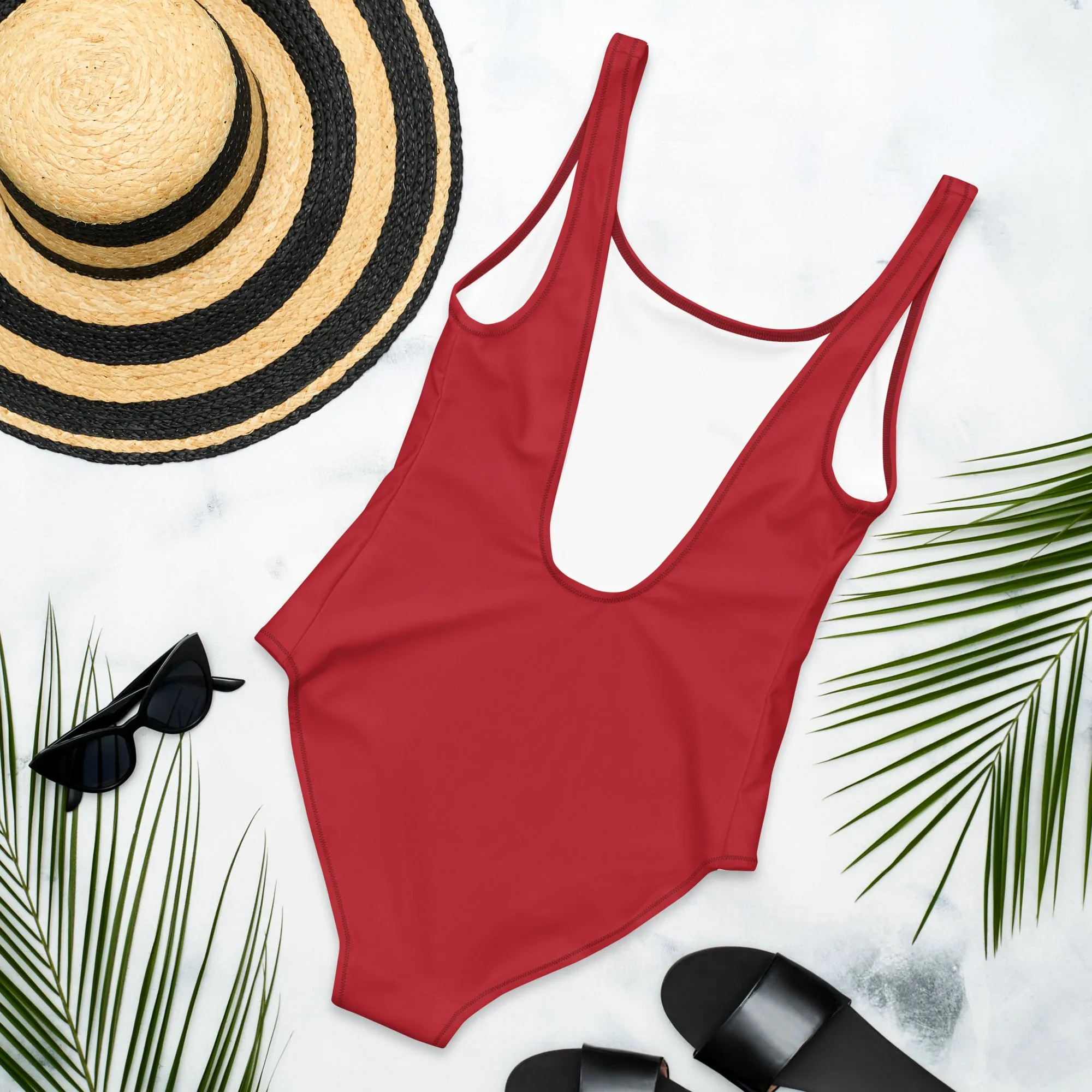 Red solid color swimsuits for women