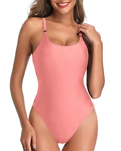 Removable Contoured Soft Padded Push Up Women One Piece Slimming Bathing Suit-Coral Pink