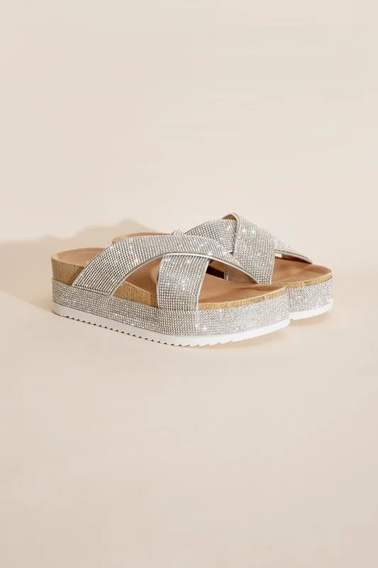 Rhinestone Slides Cross Strap Design