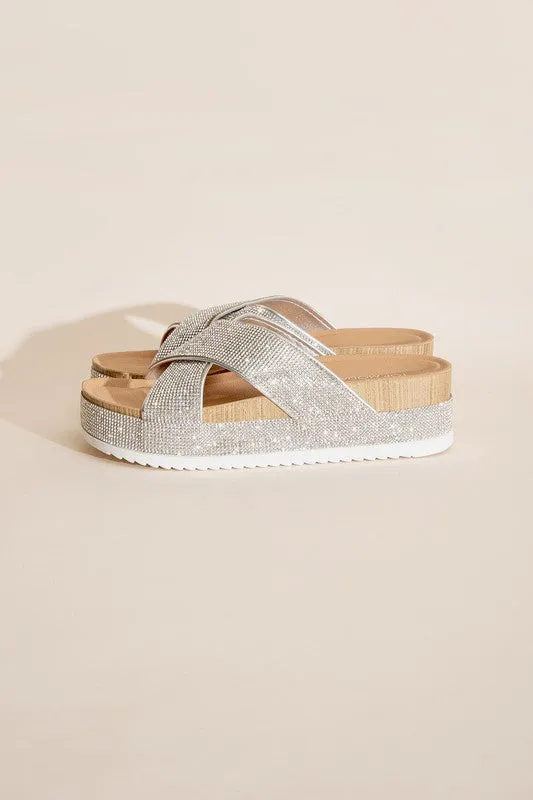 Rhinestone Slides Cross Strap Design