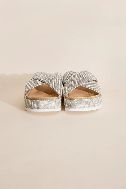 Rhinestone Slides Cross Strap Design