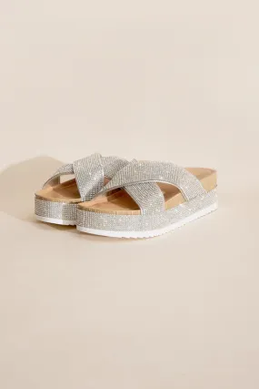Rhinestone Slides Cross Strap Design