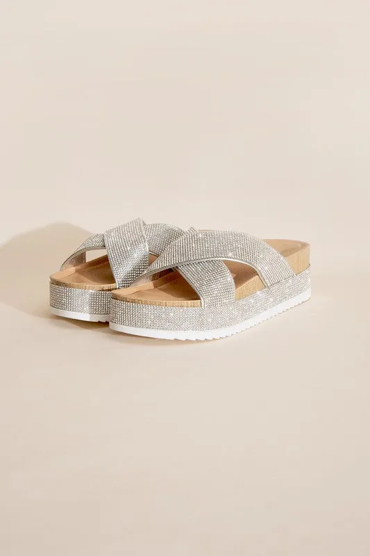 Rhinestone Slides Cross Strap Design