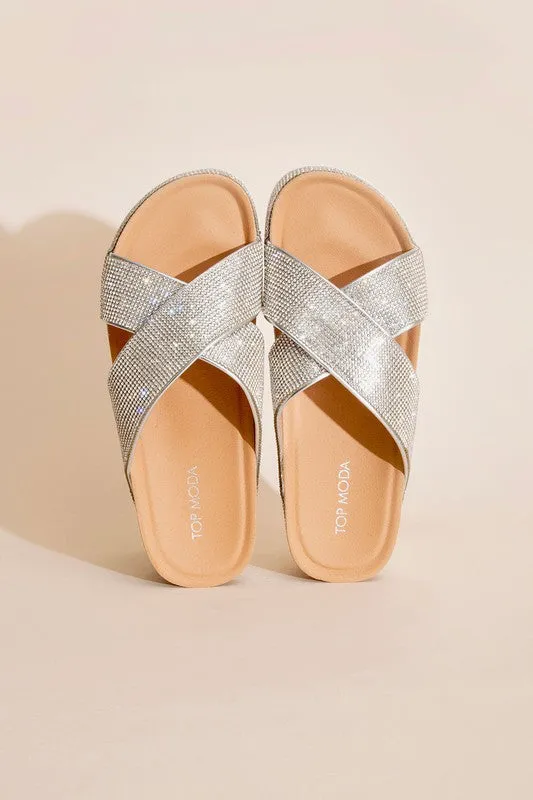 Rhinestone Slides Cross Strap Design