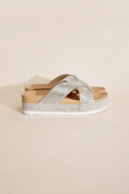 Rhinestone Slides Cross Strap Design
