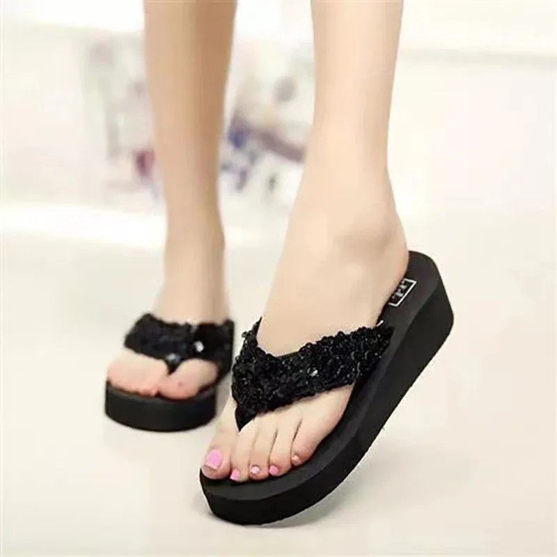 Rhinestone Women's Flip Flops: Summer Crystal Bling Beach Slides Sandals, Casual Slip-On Bath Shoes