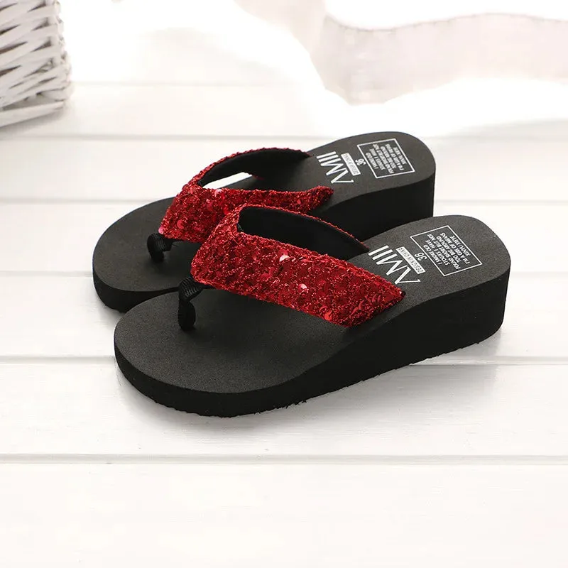 Rhinestone Women's Flip Flops: Summer Crystal Bling Beach Slides Sandals, Casual Slip-On Bath Shoes