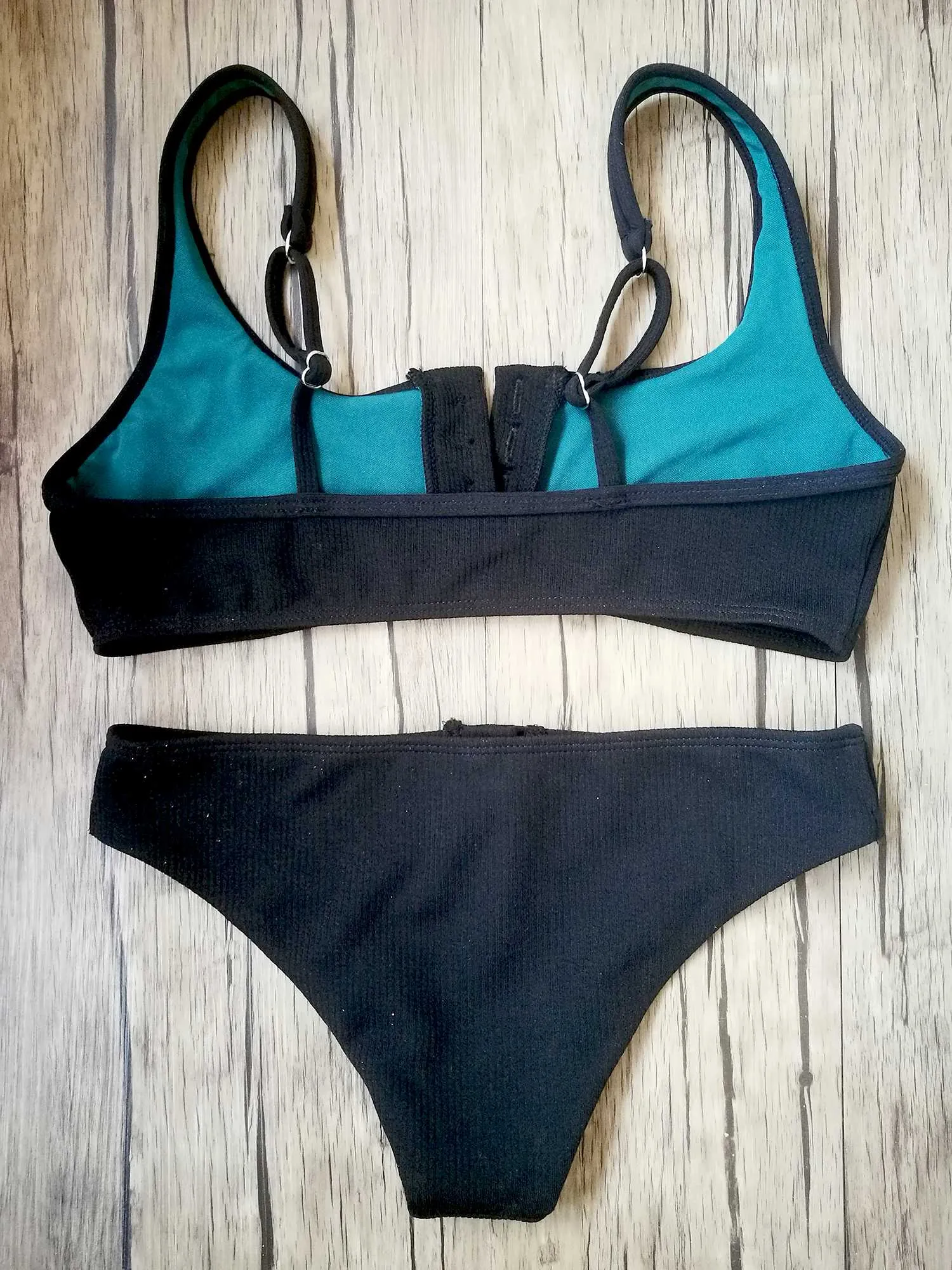 Ribbed Sporty Bikini Swimsuits Button Swimwear Up Crop Top Set
