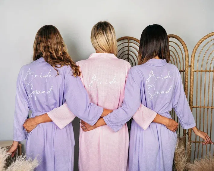 Set of 7 Custom Waffled Knit Wedding Cotton robes for Bachelorette Party - Vinyl Alfresco