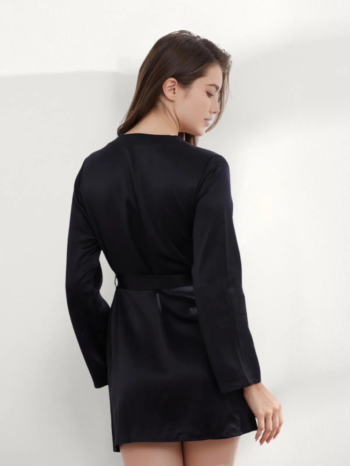Short Black Silk Robe