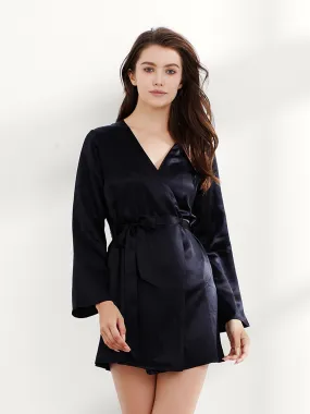 Short Black Silk Robe