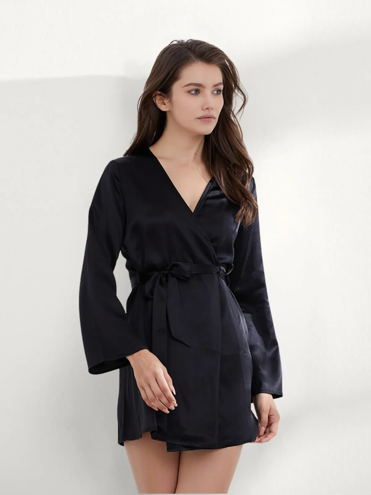 Short Black Silk Robe