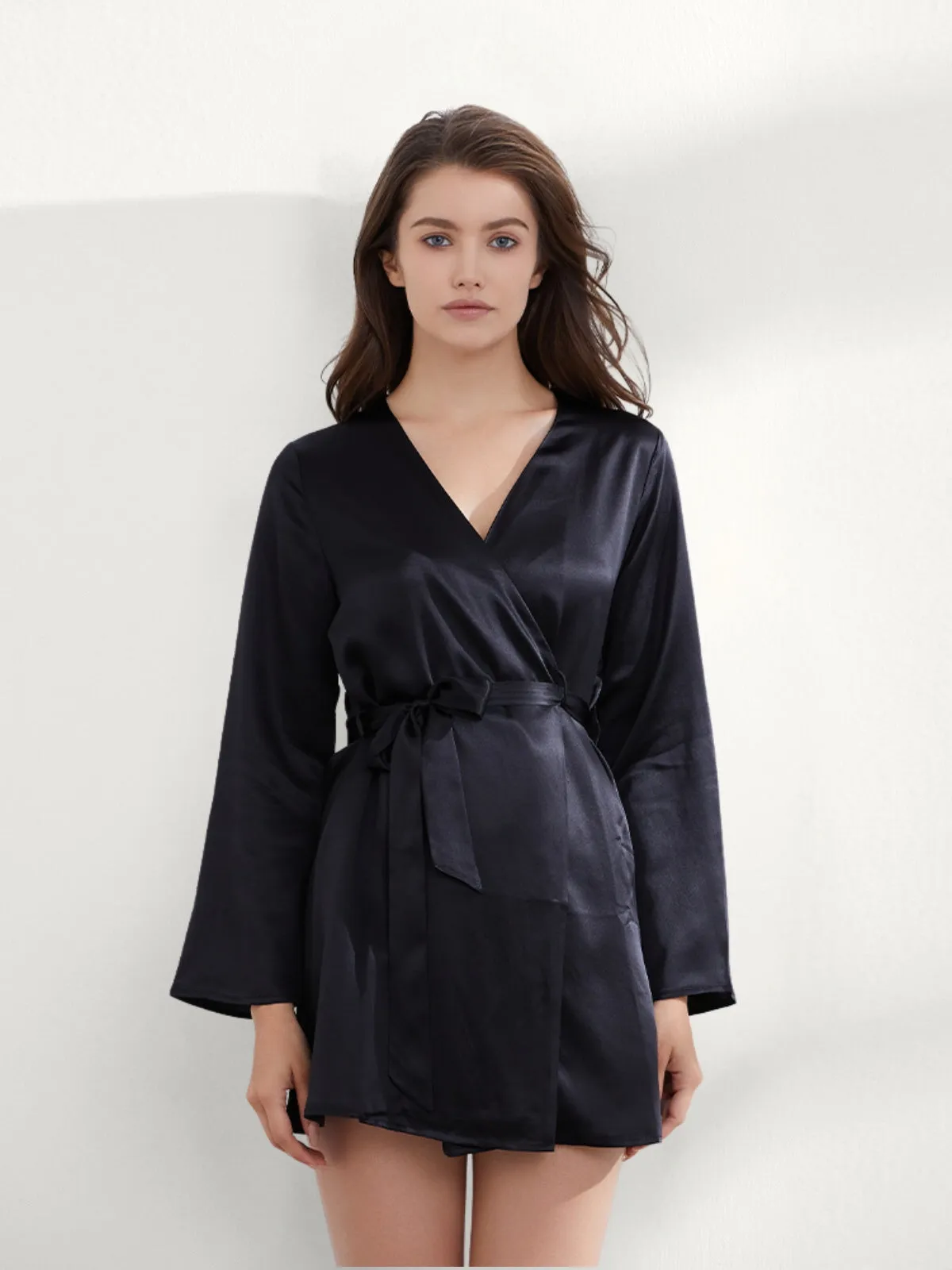 Short Black Silk Robe