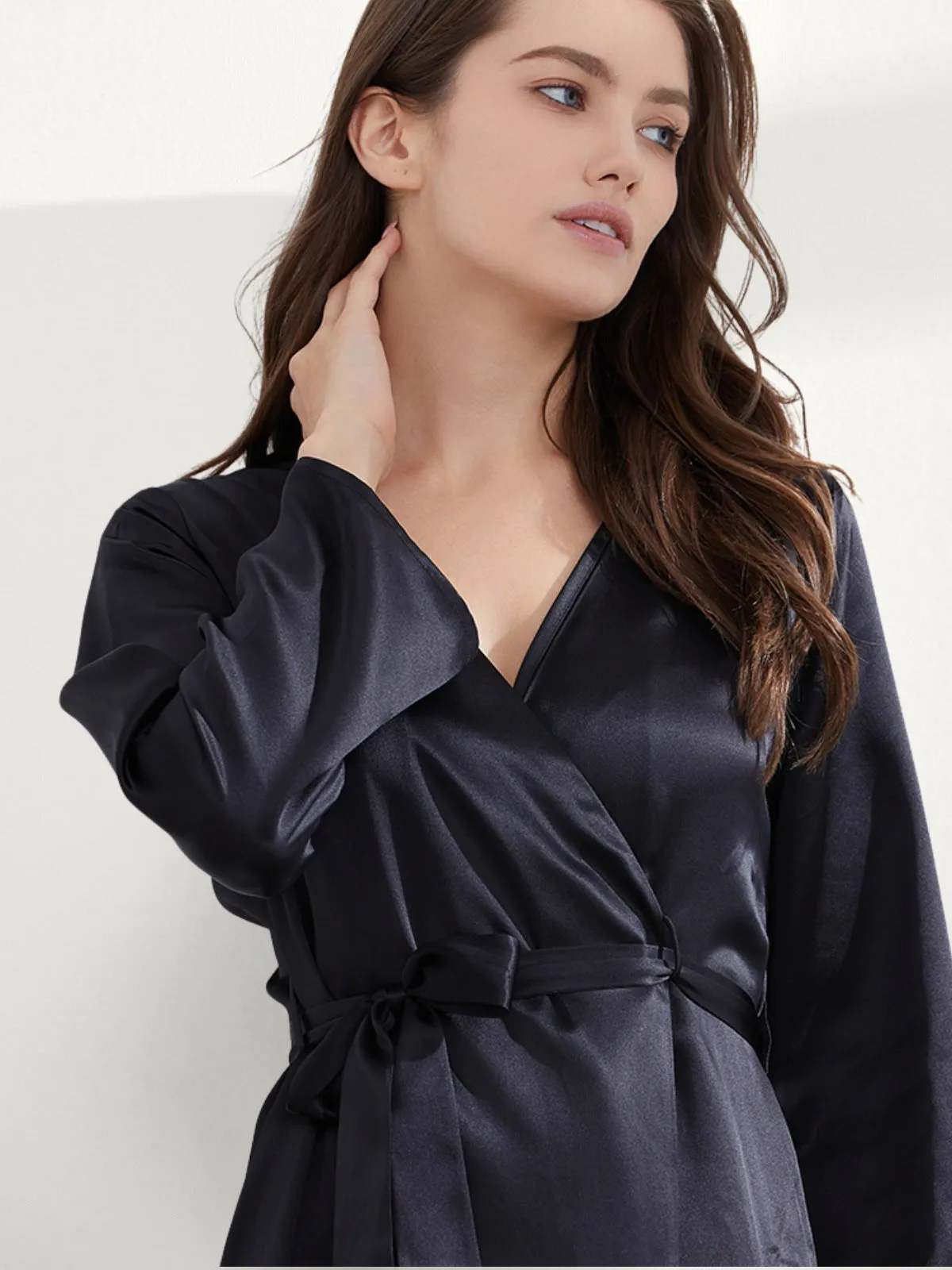 Short Black Silk Robe