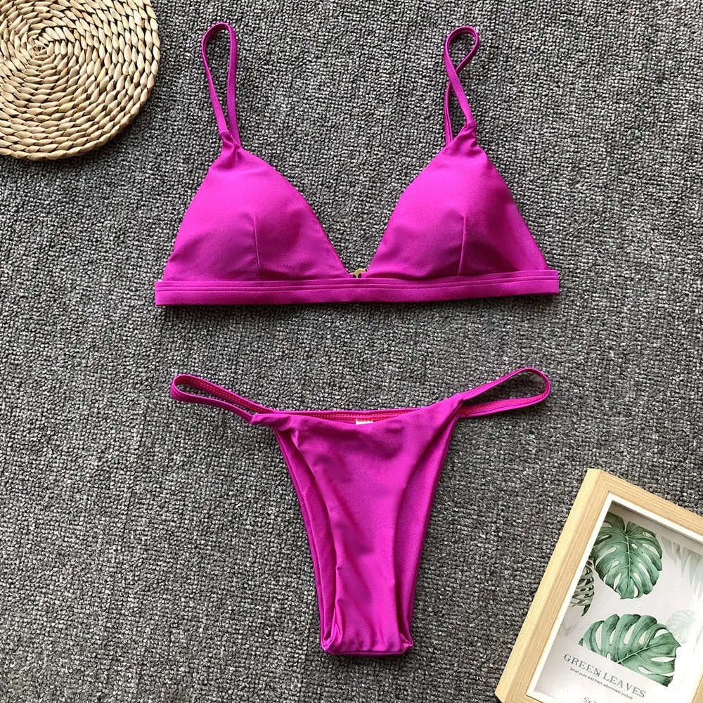 Simple Hot Plain Low Rise Thong Bottom Bikinis