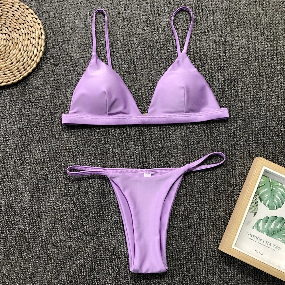 Simple Hot Plain Low Rise Thong Bottom Bikinis