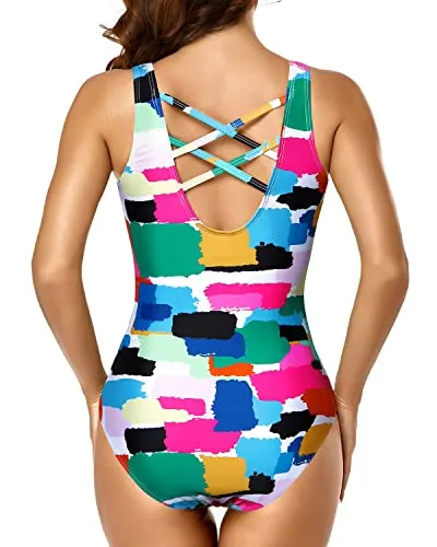 Slimming Criss Cross Teen Girls Swimwear Racerback One Piece Swimsuits-Aqua