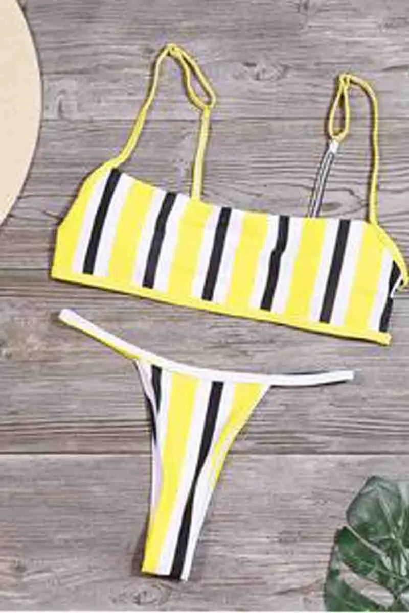 Striped Multicolor Two Pieces Swimsuit