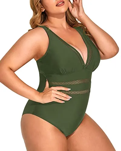 Tummy Control High Waist Slimming One Piece Swimsuits-Army Green