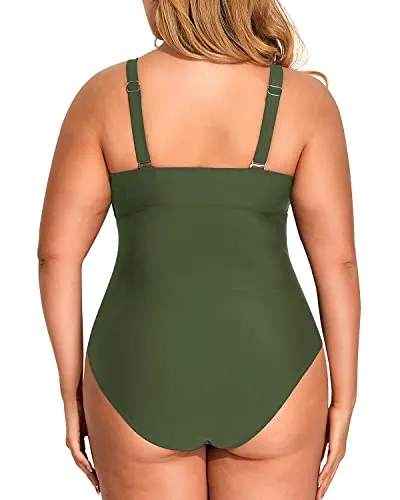 Tummy Control High Waist Slimming One Piece Swimsuits-Army Green