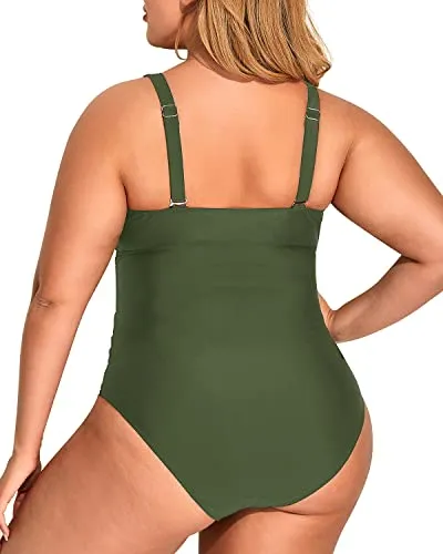 Tummy Control High Waist Slimming One Piece Swimsuits-Army Green