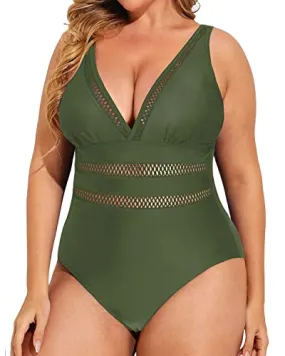 Tummy Control High Waist Slimming One Piece Swimsuits-Army Green