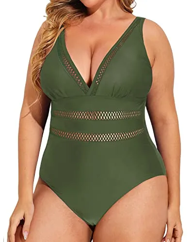 Tummy Control High Waist Slimming One Piece Swimsuits-Army Green