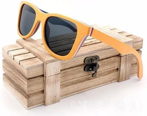 Unisex Wooden Sunglasses  Retro Vintage Polarized Skateboard Wood  With Wood box