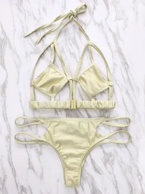 Wholesale Beige Sleeveless Cut Out Bikinis