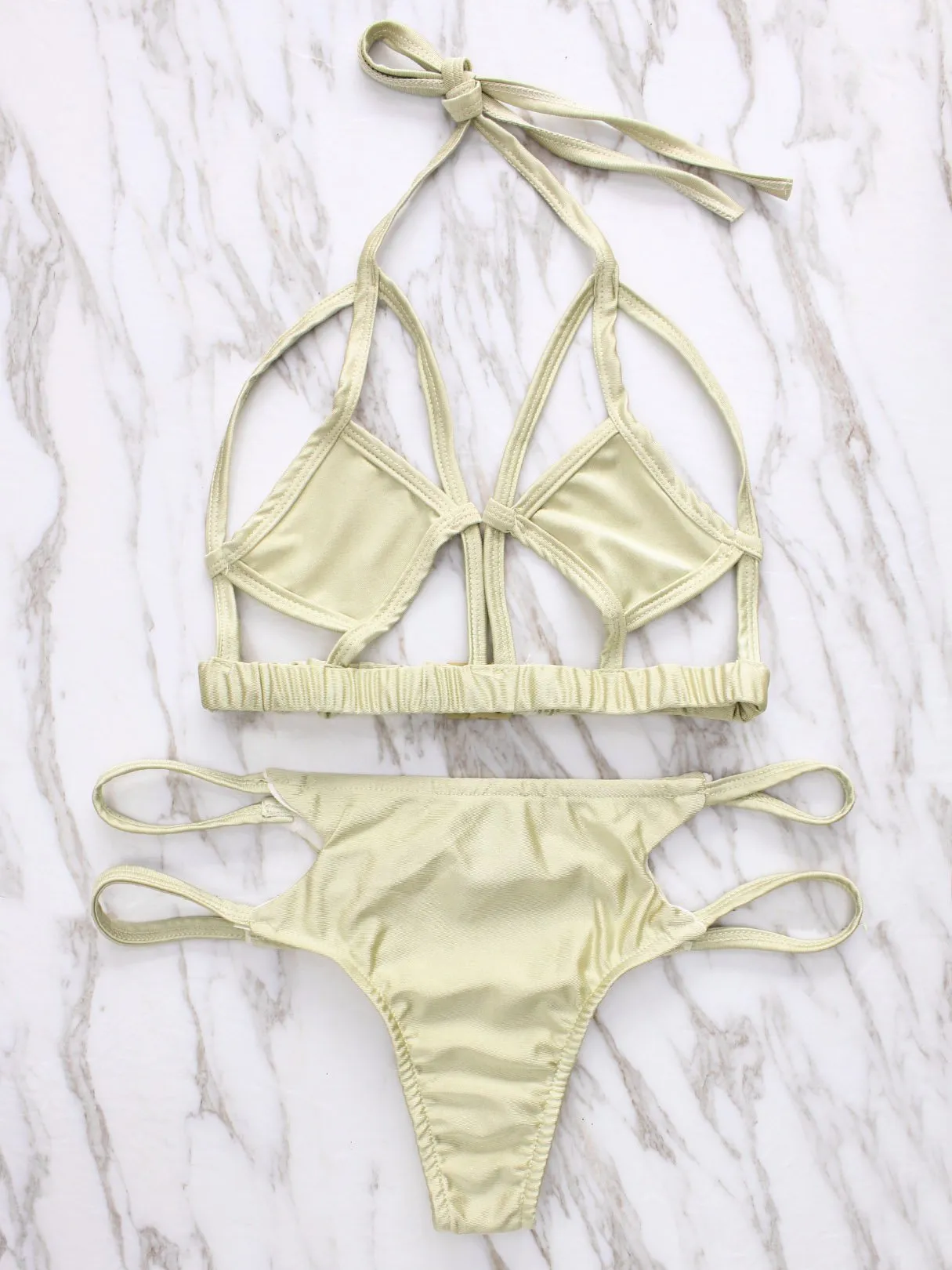 Wholesale Beige Sleeveless Cut Out Bikinis