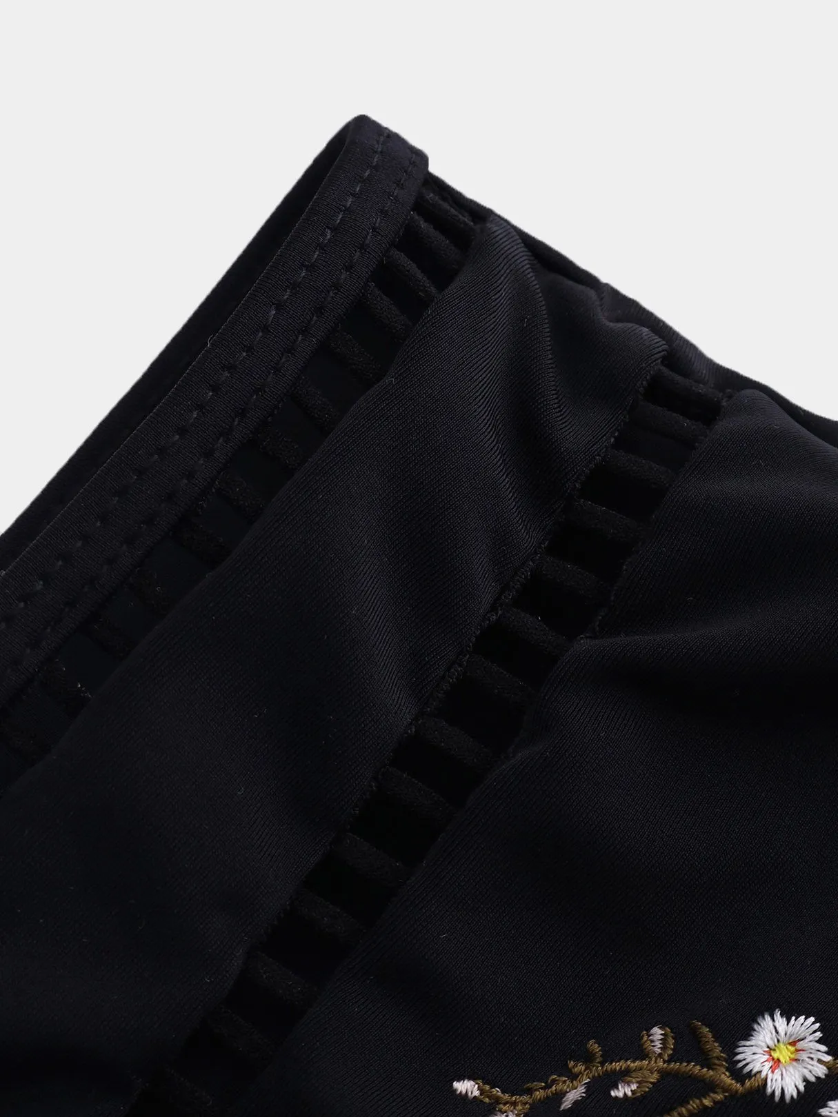 Wholesale Black V-Neck Sleeveless Embroidered Hollow Tie-Up High-Waisted Bikini Suits